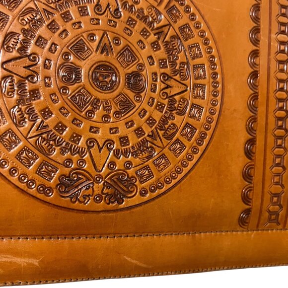 Vintage Embossed Leather Shoulder Bag With Mexican Folk Art Design - Picture 9 of 10